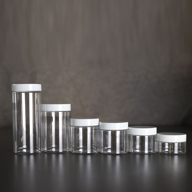 56mm opening 50ml-330ml pet plastic jar with black/white/clear/silver/gold cap for food