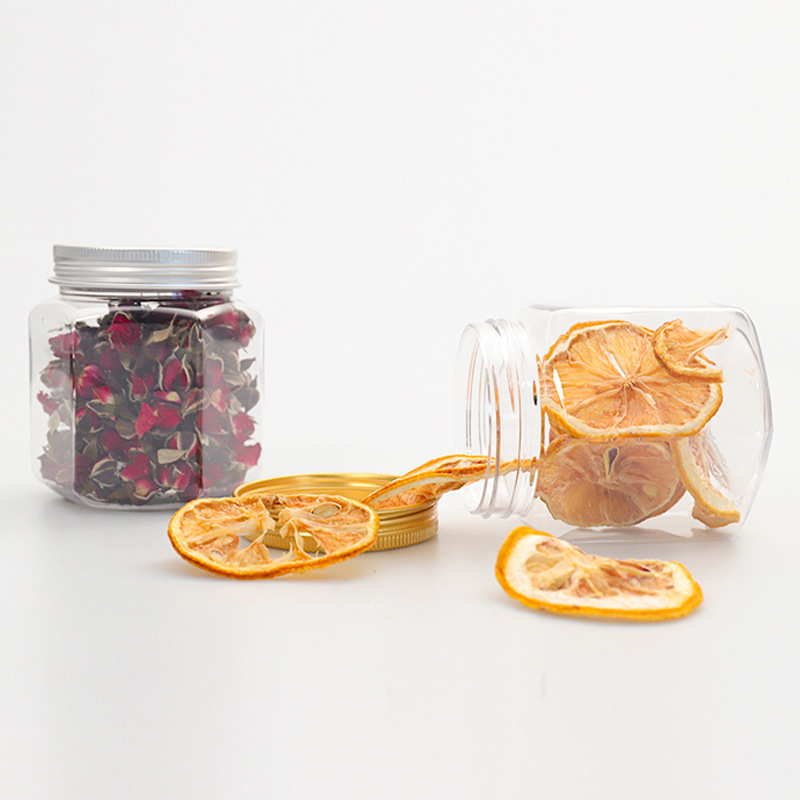 200ml and 420ml PET Transparent Plastic Hexagonal Bottles with Black Lids for Candies Dried Goods 