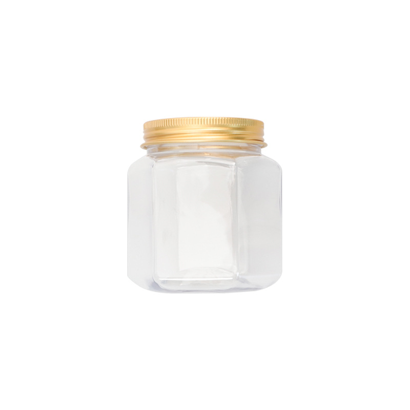 200ml and 420ml PET Transparent Plastic Hexagonal Bottles with Black Lids for Candies Dried Goods 