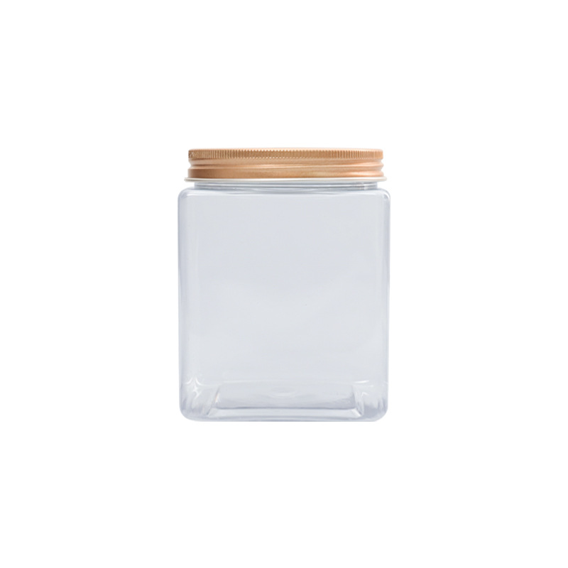 73mm opening Clear pet square food-grade transparent wide-mouth scented tea jars 300ml 500ml